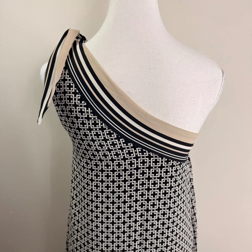 Abercrombie Fitch Geometric One Shoulder Maxi Dress Tie Detail Lined Size XSP